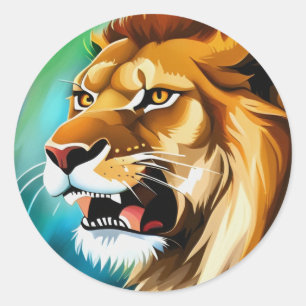 Roaring Lion Side Posed Portrait-57566 Classic Round Sticker