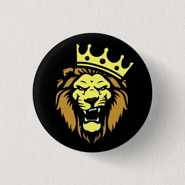 Roaring lion with crown 1 inch round button (Front)