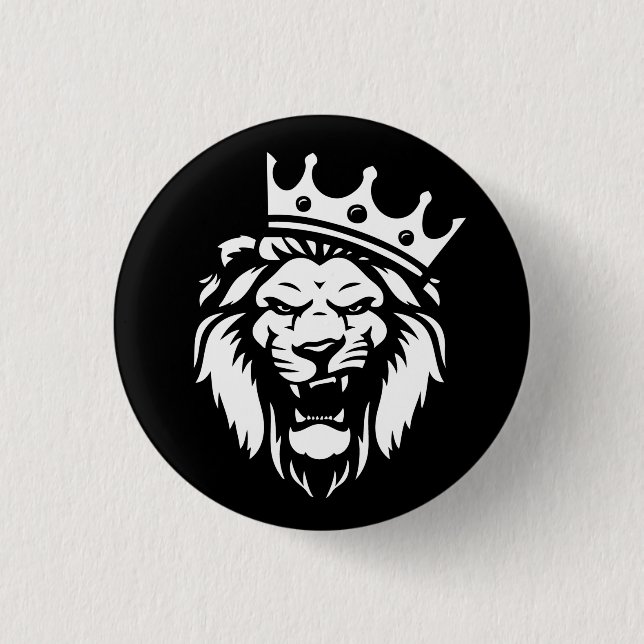 Roaring lion with crown 1 inch round button (Front)