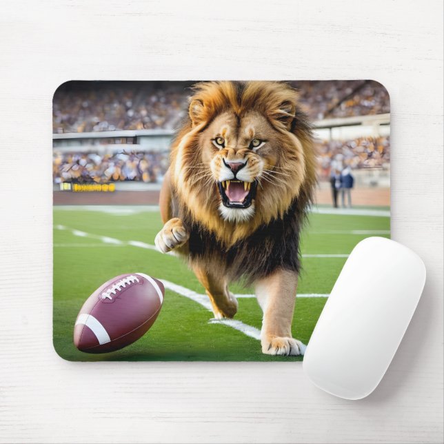 Roaring Lion With Football Mouse Pad (With Mouse)