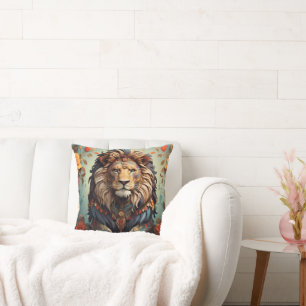 Roaring Majesty: Lion Illustration Throw Pillow
