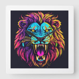 "Roaring Majesty Tiger Face Wall Clock" Square Wall Clock