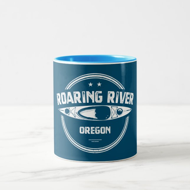 Roaring River Oregon Kayak Two-Tone Coffee Mug (Center)