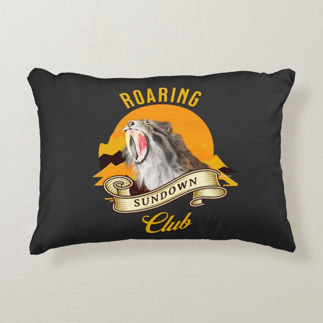 Roaring Sundown Club Sabertooth Tiger Accent Pillow (Front)