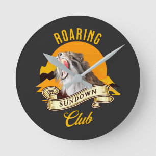 Roaring Sundown Club Sabertooth Tiger Round Clock