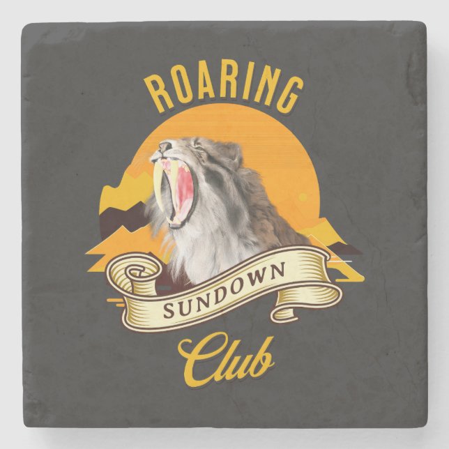 Roaring Sundown Club Sabertooth Tiger Stone Coaster (Front)