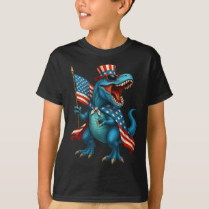 Roaring T Rex Dinosaur 4th Of July American Flag U T-Shirt