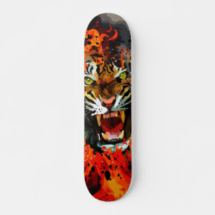 Roaring Tiger Abstract Fire Flame Street Art Skateboard