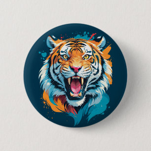 Roaring Tiger Face 2 Inch Round Button