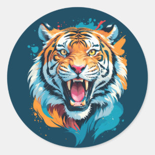 Roaring Tiger Face Classic Round Sticker