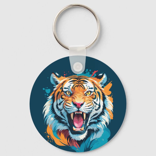 Roaring Tiger Face Keychain (Front)