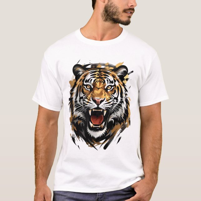 Roaring Tiger Face Vector Illustration T-Shirt (Front)