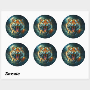 Roaring Tiger Moonlit Jungle Classic Round Sticker