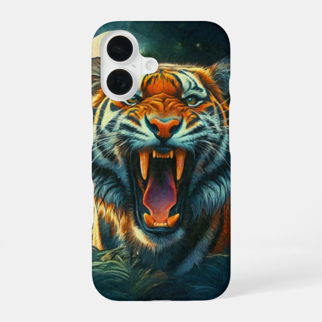 Roaring Tiger Moonlit Jungle iPhone 16 Case (Back)