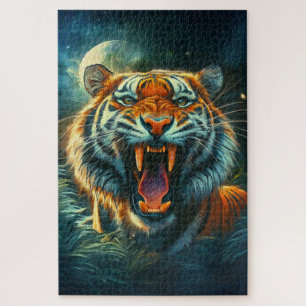 Roaring Tiger Moonlit Jungle Jigsaw Puzzle