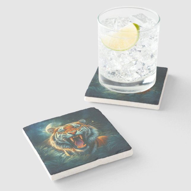 Roaring Tiger Moonlit Jungle Stone Coaster (Side)