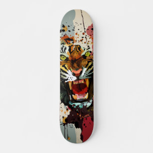 Roaring Tiger Paint Splatter Modern Street Art Skateboard