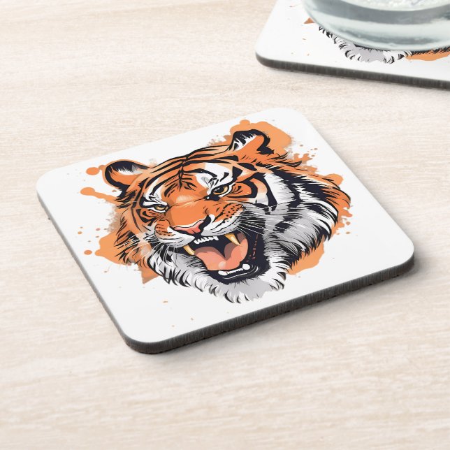 "Roaring Tiger Portrait."  Coaster (Left Side)