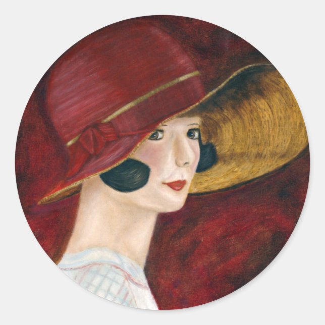 Roaring Twenties 1920s Flapper Girl in Red Hat Classic Round Sticker (Front)