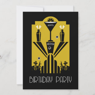 Roaring Twenties Art Deco Gangster Birthday Invitation