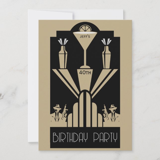 Roaring Twenties Art Deco Gangster Birthday  Invitation (Front)