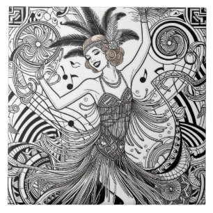 Roaring Twenties Art Deco Retro Glam Black & White Tile