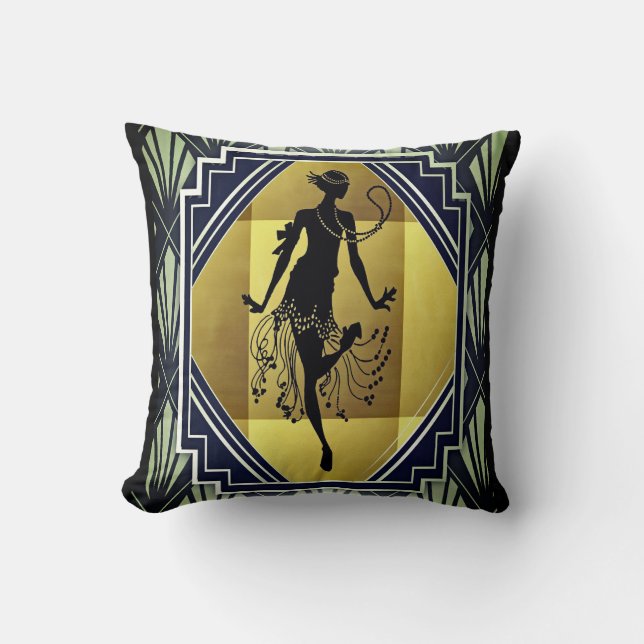 Roaring Twenties Dancing Flapper Lady Throw Pillow (Front)