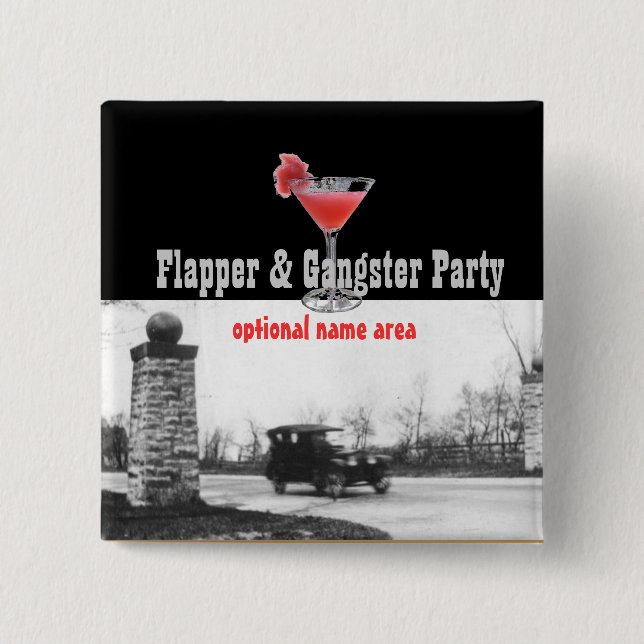 Roaring Twenties Flapper and Gangster 2 Inch Square Button (Front)
