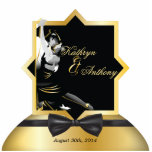Roaring Twenties Gatsby Style Wedding Sculpture Standing Photo Sculpture<br><div class="desc">Classic and Sophisitcated,  Black and Gold in Art Deco Style of the roaring 20's,  Roaring Twenties Gatsby Style Vintage and Elegant,  with a 1920's "Great Gatsby" theme in black and gold tones. A black background highlights the intricate geometric Art Deco style design and lettering created in a gradient gold.</div>