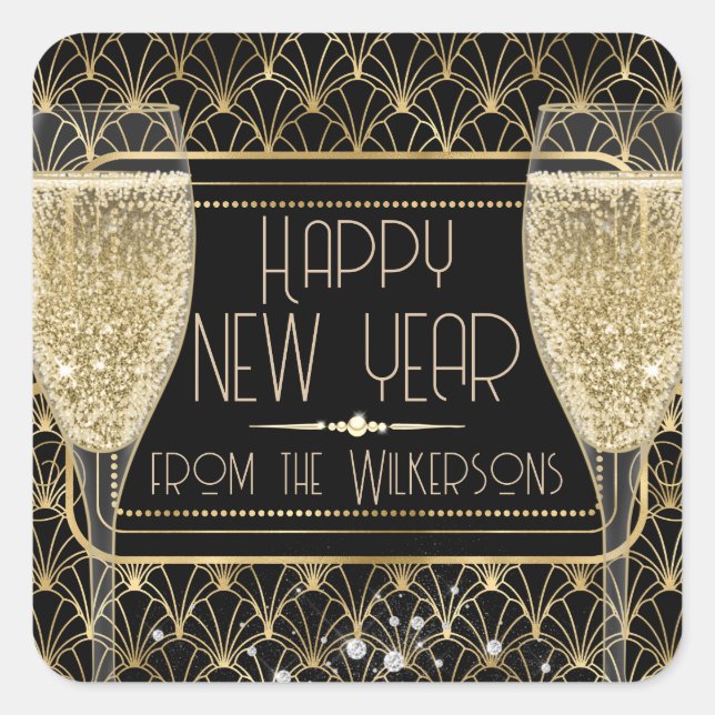 Roaring Twenties New Year's Eve Champagne Square Sticker (Front)