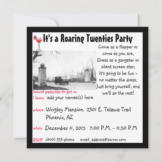 Roaring Twenties Prohibition Theme Party Invitation (Front)