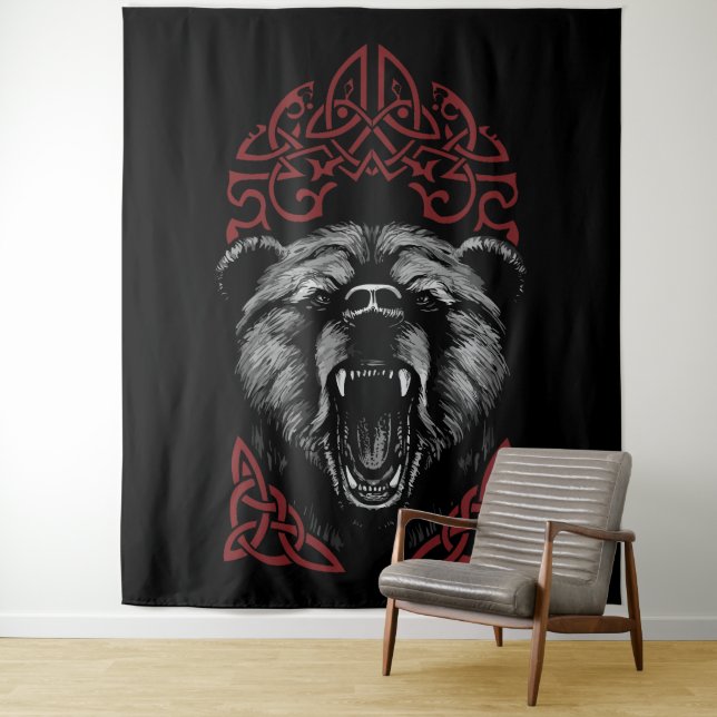 Roaring Viking Bear Tapestry (In Situ)