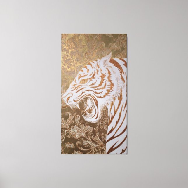 Roaring White Tiger Canvas – Ornate Gold Artwork (Front)