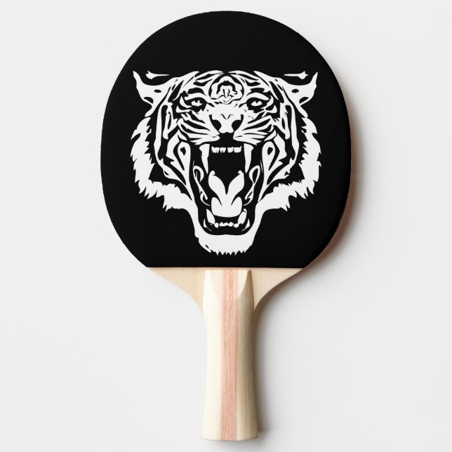 Roaring White Tiger Ping Pong Paddle (Front)