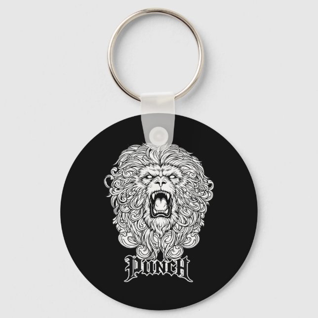 Roaring Wild Cat Punch Fighter Gym Training Design Keychain (Front)