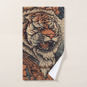 Roaring with Colour Stunning Tiger Tattoo Bath Towel Set