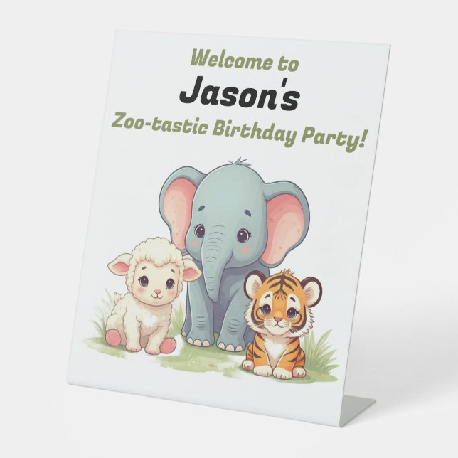 Roaring Zoo Birthday Pedestal Sign (Front)
