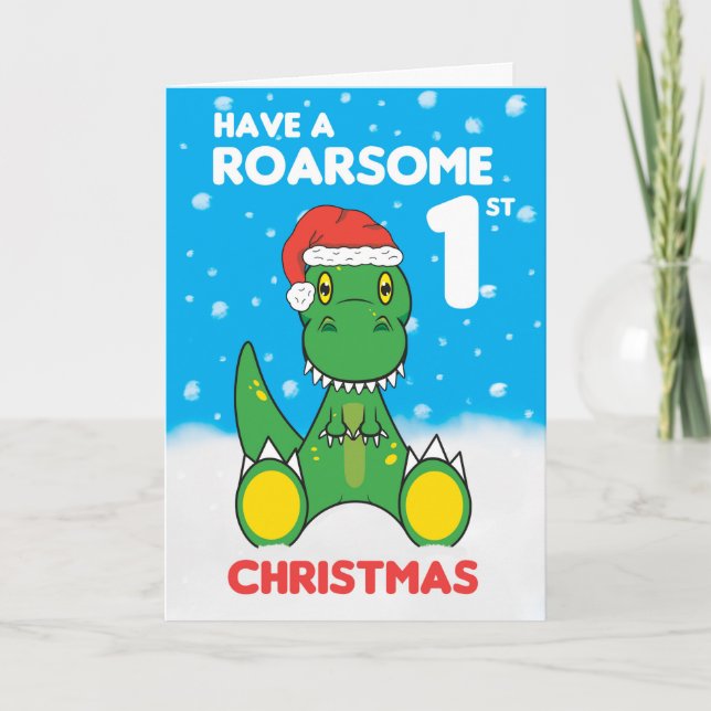 Roarsome 1st Christmas Dinosaur Holiday Card (Front)