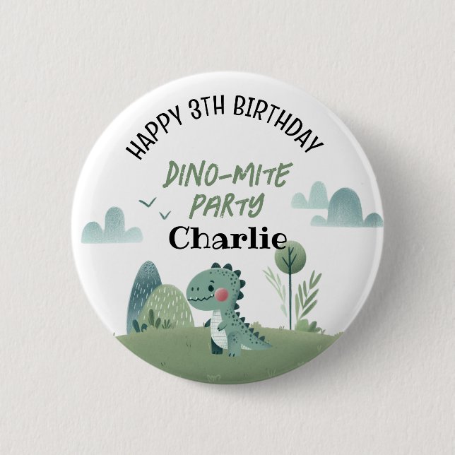 Roarsome Dino Birthday  2 Inch Round Button (Front)