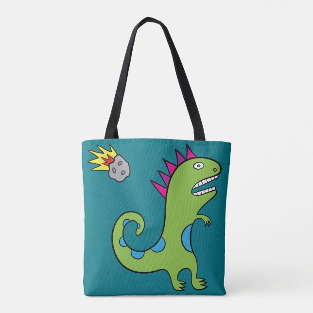 Roary the T-Rex - All-Over-Print Tote Turquoise Bag (Back)