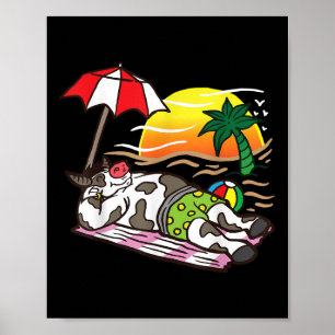 Roast Beef Cow Tanning At The Beach Funny Bbq Meat Poster