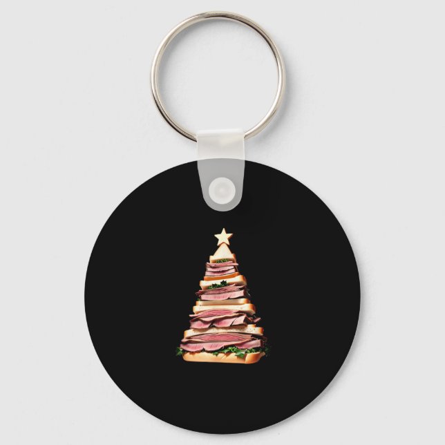 Roast Beef Sandwich Christmas Tree  Keychain (Front)