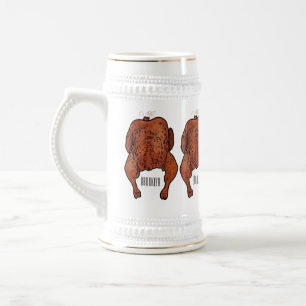 Roast chicken cartoon illustration  beer stein