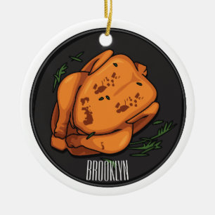 Roast chicken cartoon illustration ceramic ornament