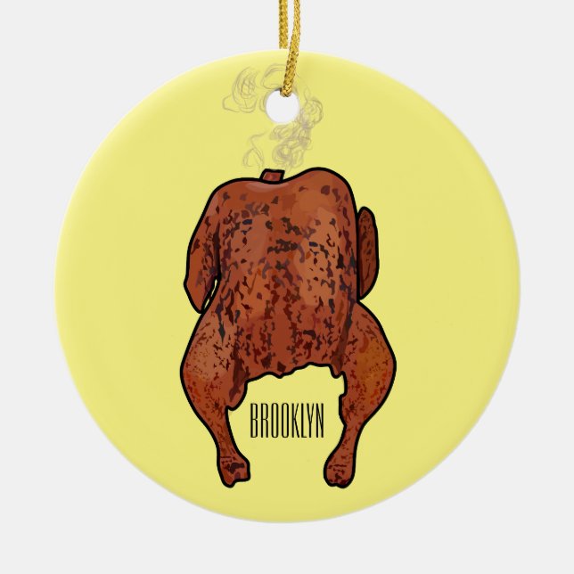 Roast chicken cartoon illustration  ceramic ornament (Front)