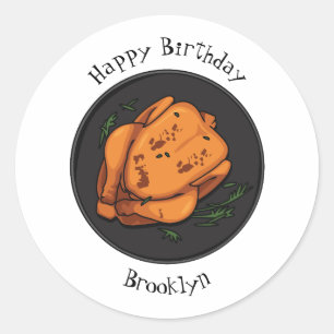 Roast chicken cartoon illustration classic round sticker