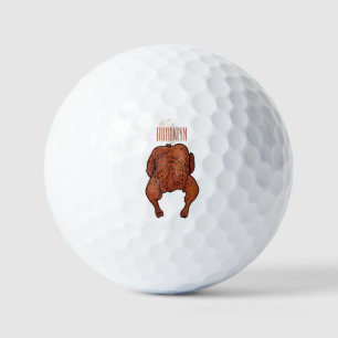 Roast chicken cartoon illustration  golf balls