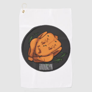 Roast chicken cartoon illustration golf towel