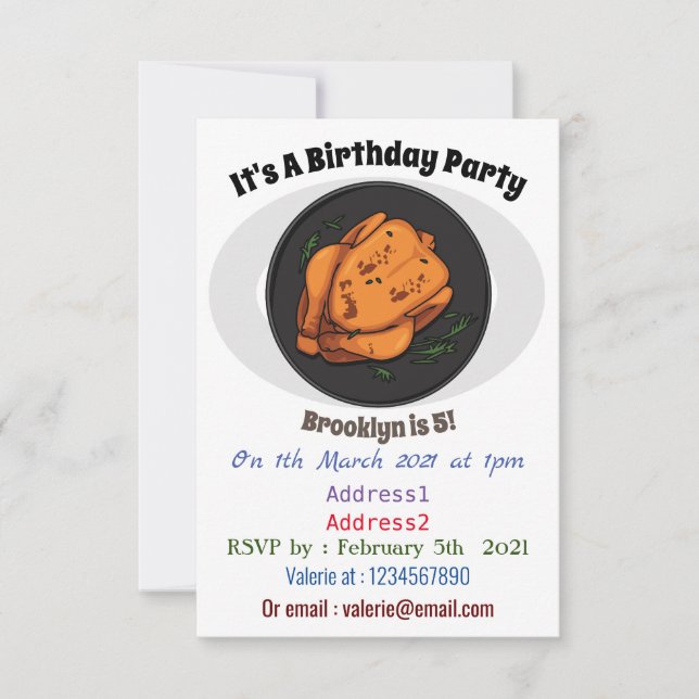 Roast chicken cartoon illustration invitation (Front)