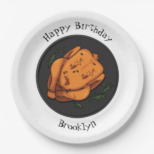 Roast chicken cartoon illustration paper plate